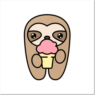 Cheerful three-finger sloth with ice cream Posters and Art